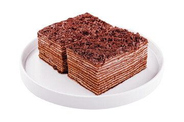 Chocolate cake with sour cream on plate