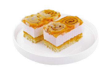 two slices cheese cake with jellied layer