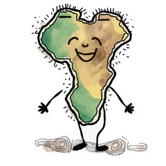 A small smiling character with a friendly map of Africa as a mascot for African logos. Unique and creative vector illustration capturing the essence of Africa.