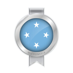 Flag of Micronesia Silver Medal Vector. Realistic 3d silver trophy award medals for winner. Honor prize. Realistic illustration.