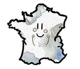 Typical French smiling character, in the form of a map of France, illustrated vectorially. Can be used for various graphic and emotional purposes.