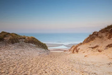 Papier Peint photo Mer du Nord, Pays-Bas path to sea beach between two dunes
