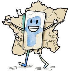 A smiling character in the shape of France vectorially illustrated. Can be used in graphic communication to convey a typical French feeling. - obrazy, fototapety, plakaty
