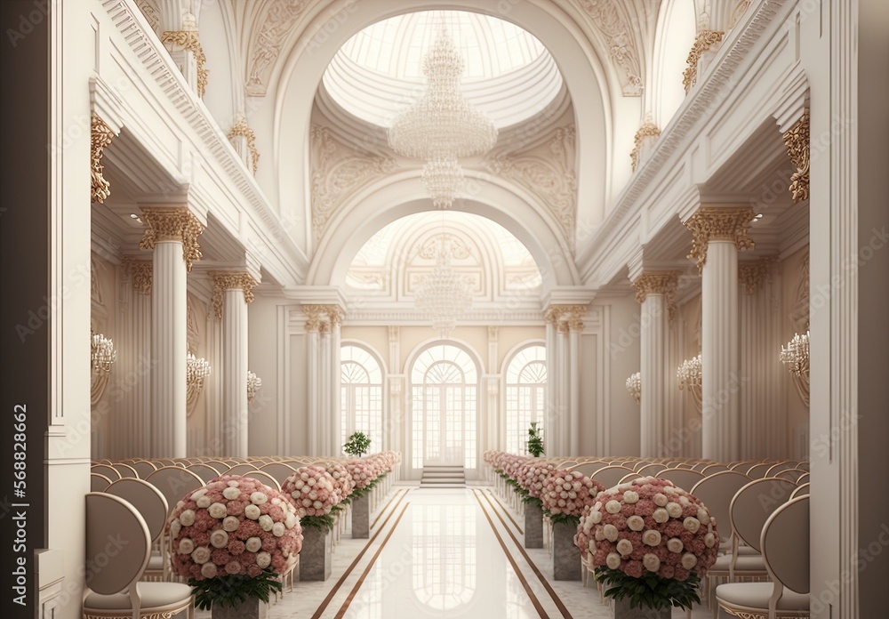 Poster vertical view of an elegant reception hall generative ai