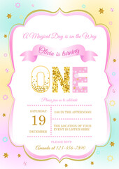 invitation card for the girl's first birthday party. Template for baby shower invitation. one year	
