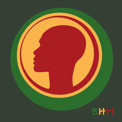 Round Black History Month logo with a silhouette of an African American woman's head in profile.