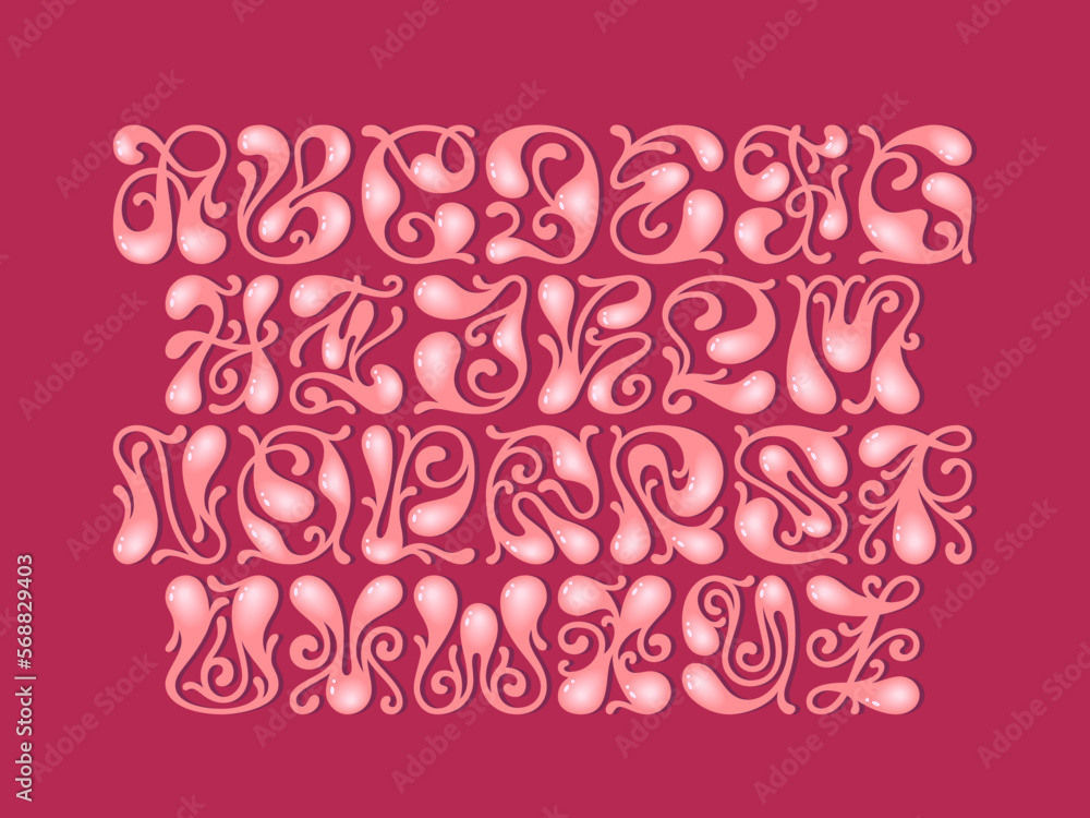 Poster vector curly alphabet with smooth shape and glossy volume effect.