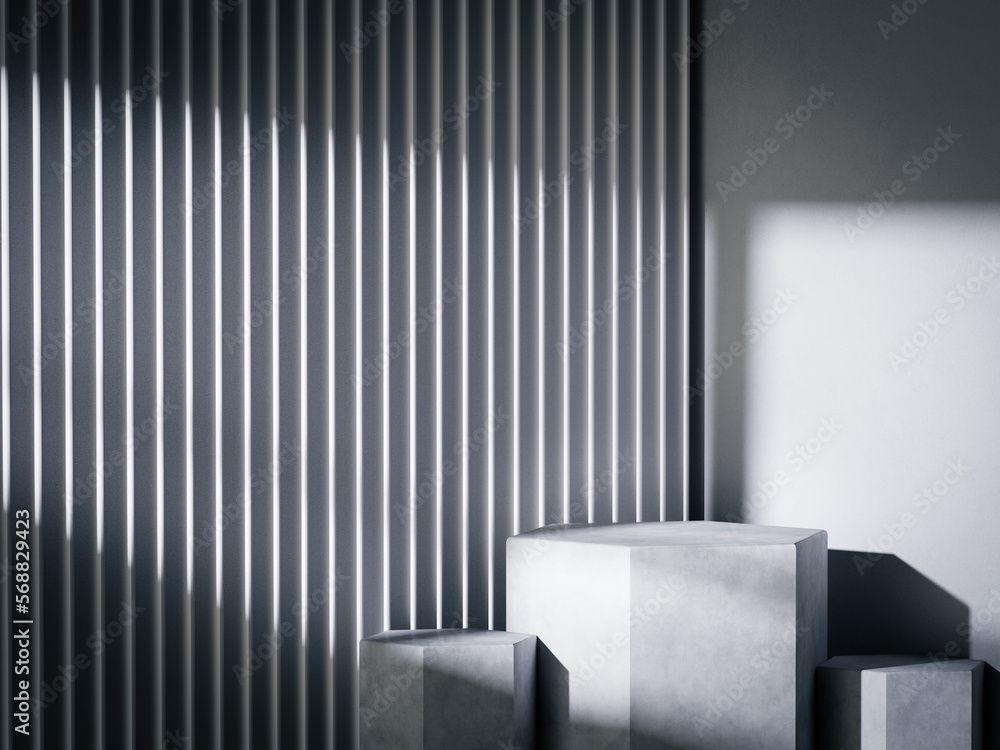 Poster 3d empty cylinder pedestal podium with natural light shadow overlay minimal scene for product displa