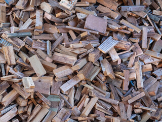 A heap of wood pieces for use as fuel