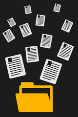 Isolated black folder with electronic documents. Reduction of bureaucracy and transition to electronic documents. Folder with personal files.