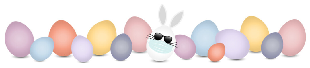 Weißes Hasenei Maske Sonnenbrille & Bunte Ostereier
