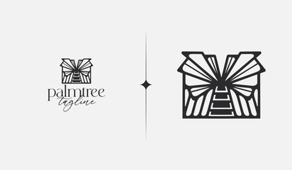 Palm Tree Summer Tropical monoline. Universal creative premium symbol. Vector sign icon logo template. Vector illustration