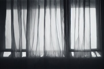 The window is closed with white curtains  abstraction background, Generative AI