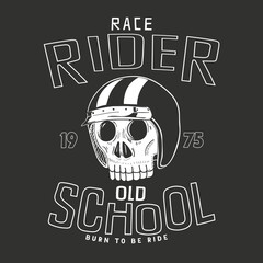 hand drawn skull race rider illustration ,vintage tee print design.