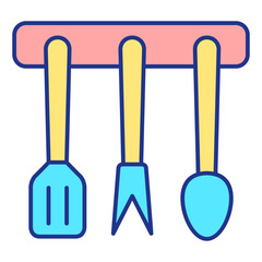 Cutlery set on a horizontal stand  - icon, illustration on white background, color style