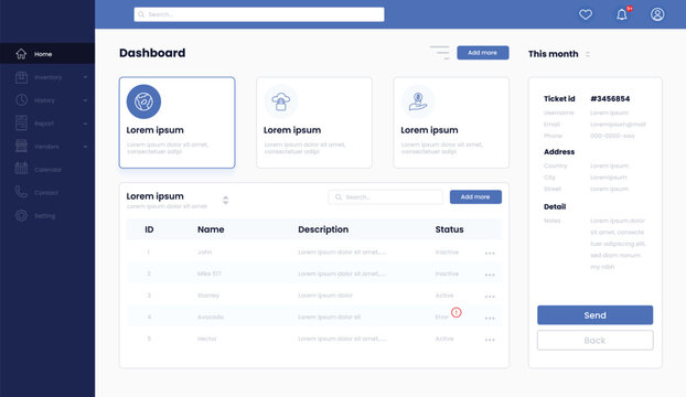 Dashboard ui kit vector illustration