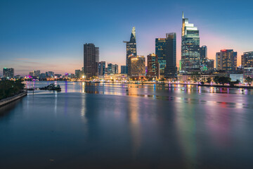 Ho Chi Minh City, Viet Nam 02 Jan 2023: Blue hour evening in Ho Chi Minh City, one of the most...