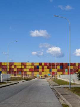 Containers stacked in a warehouse in the port area of Gioia Tauro