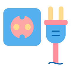 Electrical socket and plug with wire  - icon, illustration on white background, flat color style