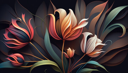 Abstract Spring Tulip Dark created with Generative AI Technology, ai, generative