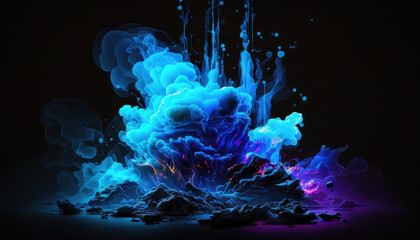 Obraz premium Dark scene blue neon electric with lights and smoke created with Generative AI Technology, ai, generative