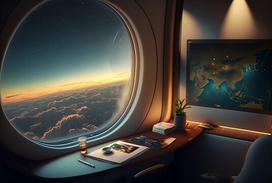 Luxurious first class private cabin of an airplane. Generative AI