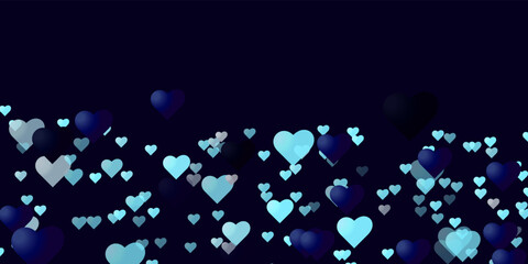 Happy Valentine's day card, flying blue hearts with on gradient background. 