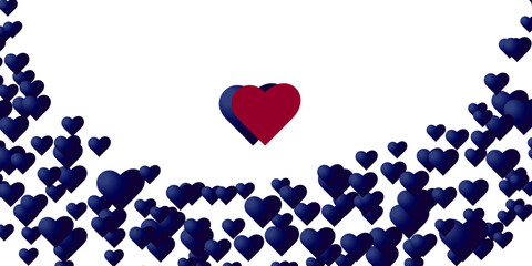 Happy Valentine's day card, flying blue hearts with on white background. Vector illustration. border or frame design