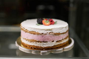 Cake with Pink and White Frosting