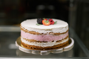 Cake with Pink and White Frosting