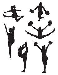 Cheerleading silhouettes, girls in different cheer poses, girls cheerleading