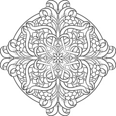 Floral mandala art design, outlined vector illustration