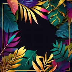 Creative background of colorful tropical leaves with a text frame, made by Ai