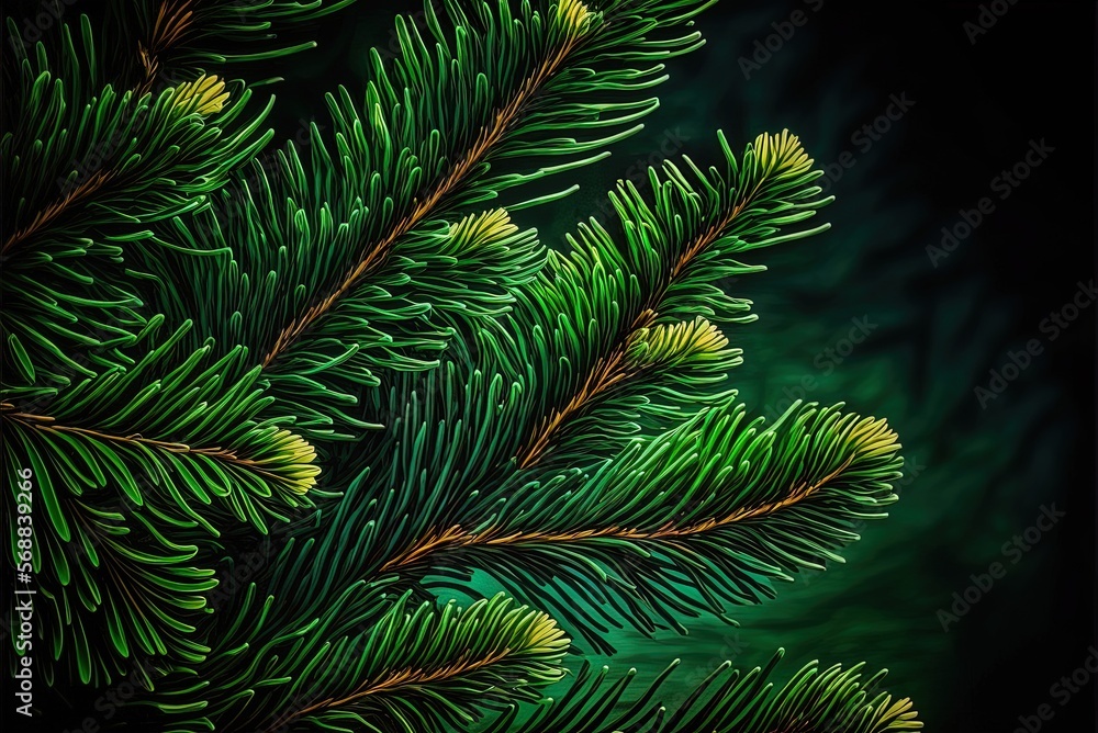 Poster Scenery with spruce trees in green Generative AI