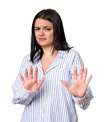 Young caucasian woman isolated rejecting someone showing a gesture of disgust.