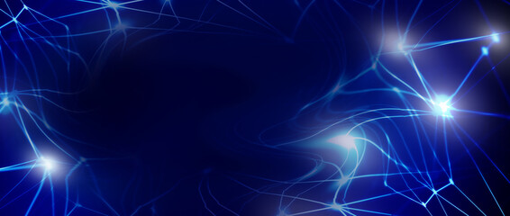 Panoramic abstract dot and wave line connection, Digital futuristic background. abstract, science, futuristic quantum computing, Line art vivid color digital technology panorama concept