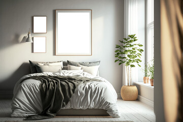 Frame mockup in modern Bedroom interior background