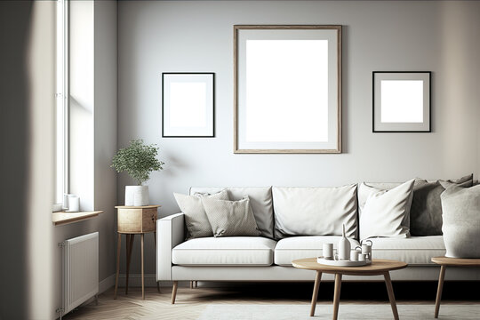 Frame mockup in modern family room interior background