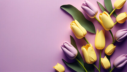 bouquet of tulips on a purple background with space for text Ai generated 