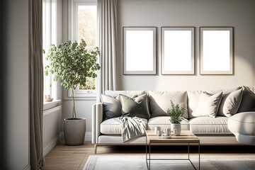Frame mockup in modern family room interior background