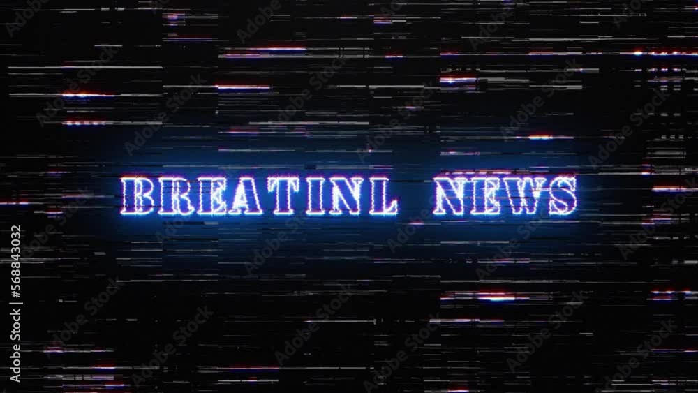 Poster breaking news glitch neon text effect with silver flash flickering light loop cinematic title animat