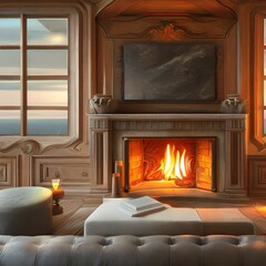 A Warm Fireplace Texture Design3, Generative AI