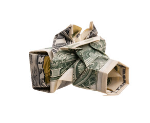 camera from dollar bill isolated. origami camera