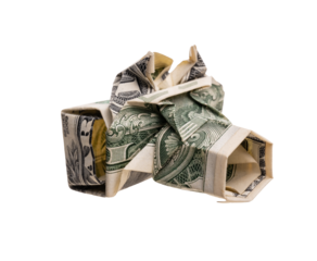 camera from dollar bill isolated. origami camera