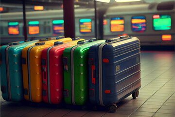 Fototapeta premium Different suitcases on tile floor