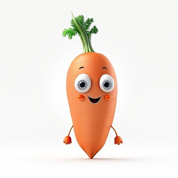 Cute Cartoon Carrot Character on a White Background (Created with Generative AI)