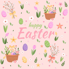 Happy easter lettering with cute eggs