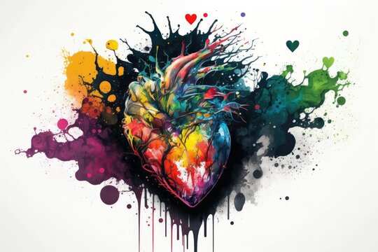 Human heart decorated stylish and colorfull. Generative AI
