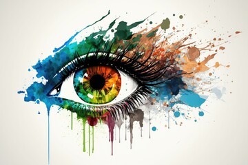 Eye with stylish creative colorful watercolor. Generative AI