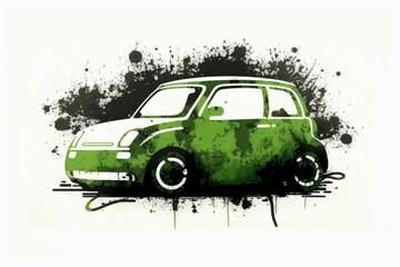 Minimalist green electric car icon. Generative AI